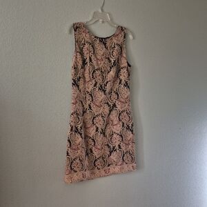 Sleeveless Midi Dress in Beige and Black Paisley Print